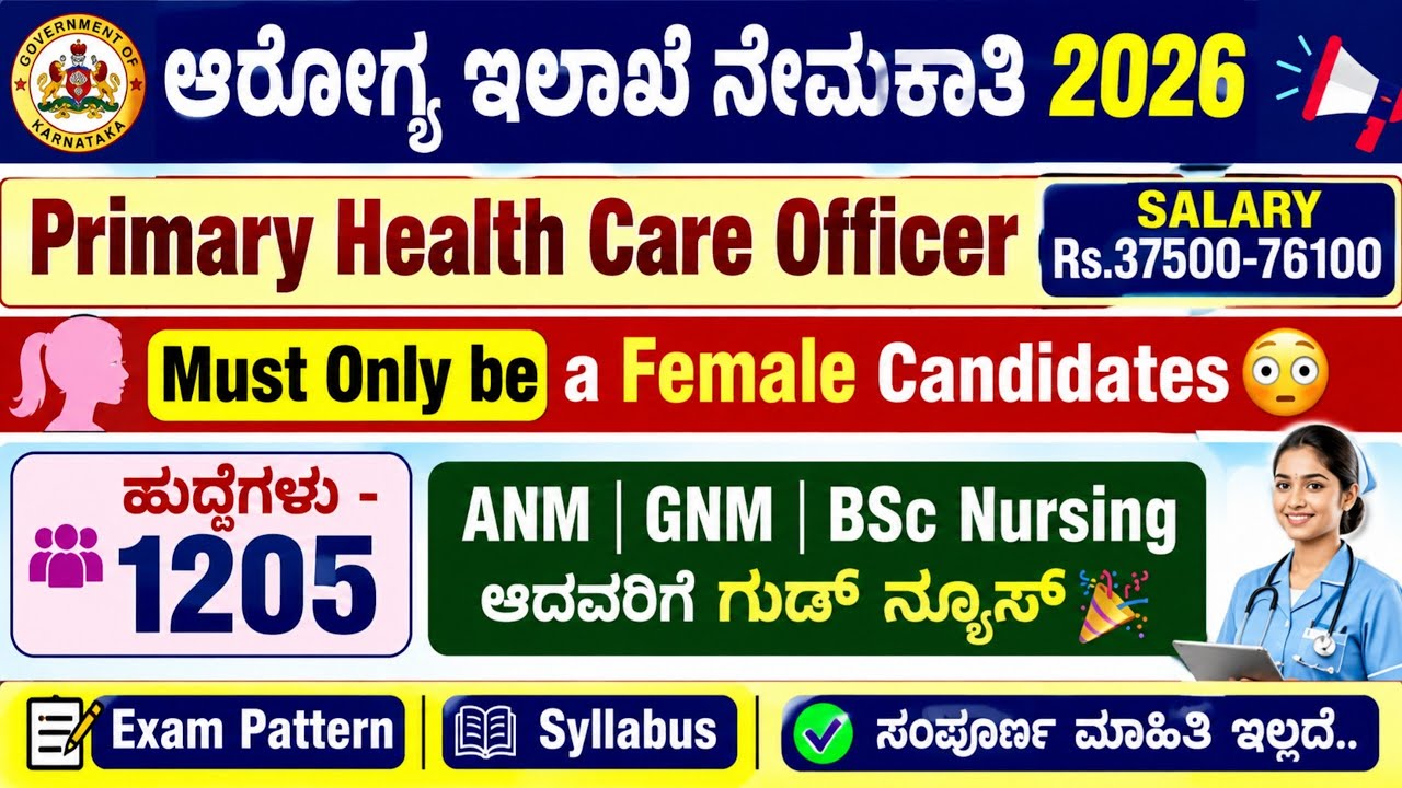 Primary Health Care Officers Jobs 1205 Notification soon l diploma Nursing BSC Nursing JOBS 2026
