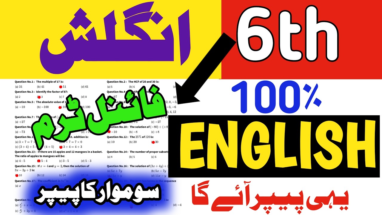 6th Class English Paper 2026 Final Term| Class 6 English Final term solved Paper 2026|Punjab SBA💯