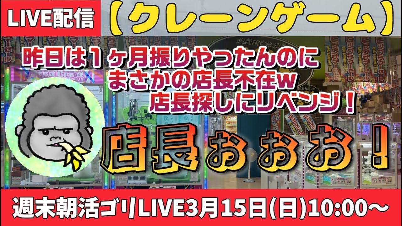 【クレーンゲーム】週末朝活ゴリLIVE🦍3月15日10:00〜わくわくアミーゴさん
