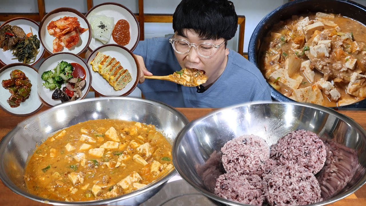 청국장 4인분 대용량 그릇에 말아서 각종 반찬 다넣고 밥말기 먹방