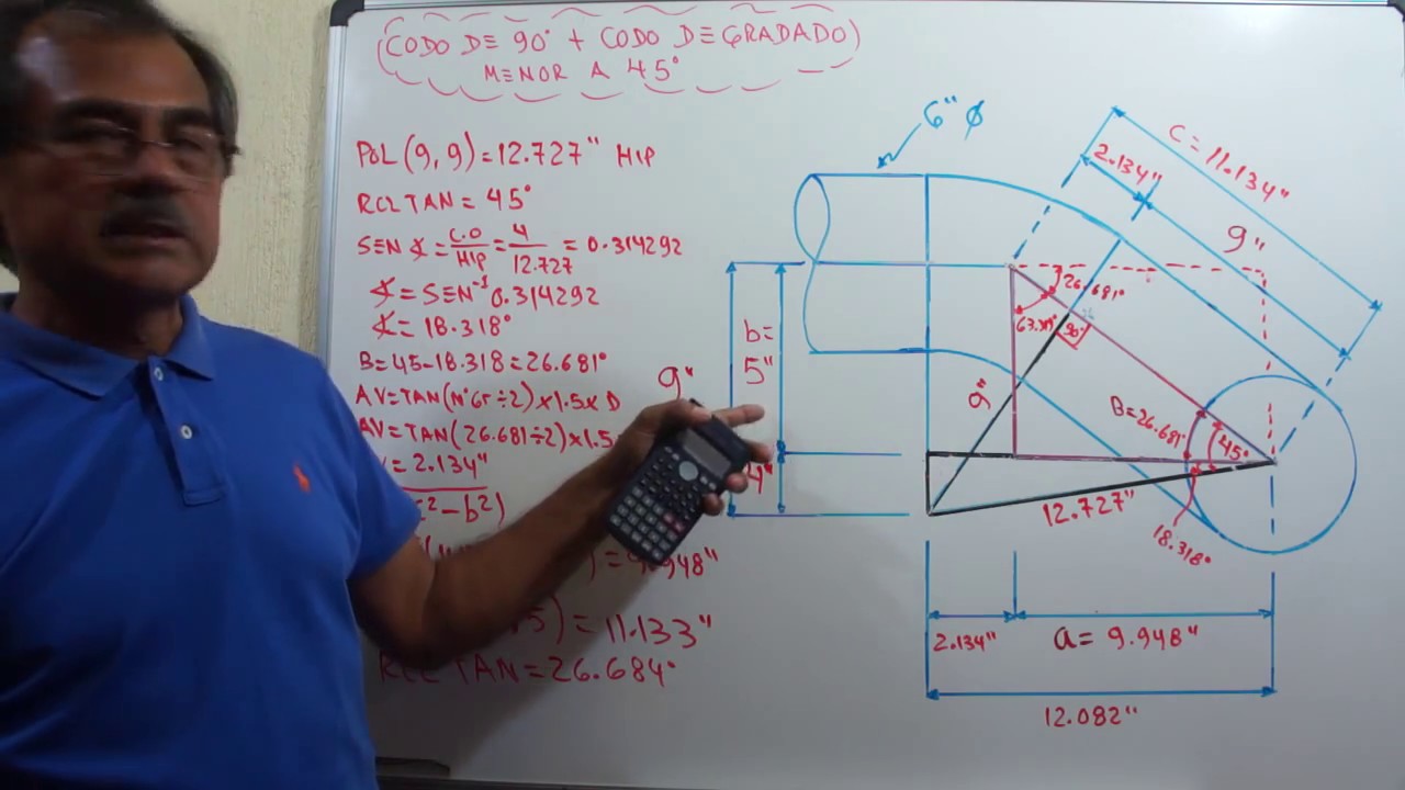 Tubería Codo de 90° + Codo Degradado Menor a 45°