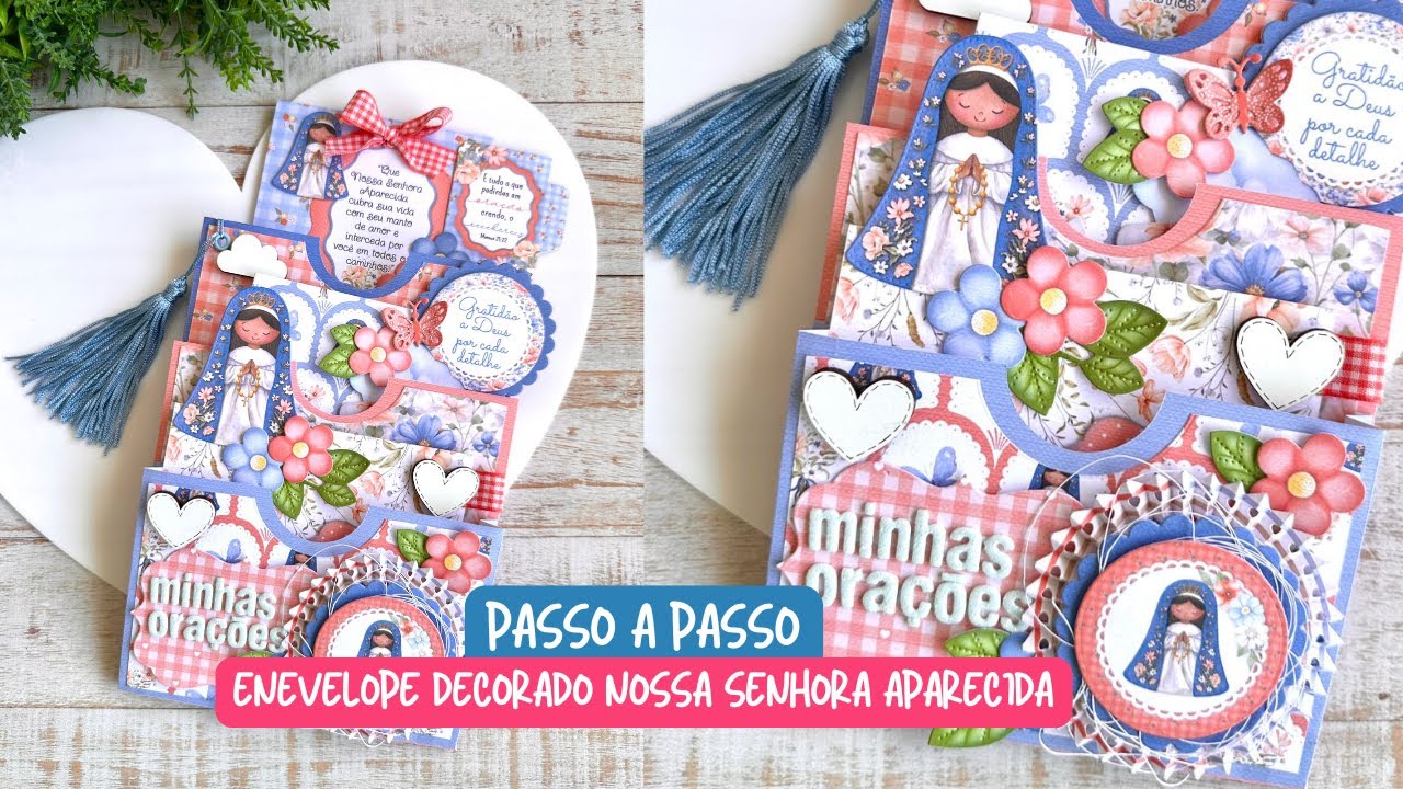 Como fazer envelope decorado Nossa Senhora Aparecida para orações | Gabarito Envelope Canguru
