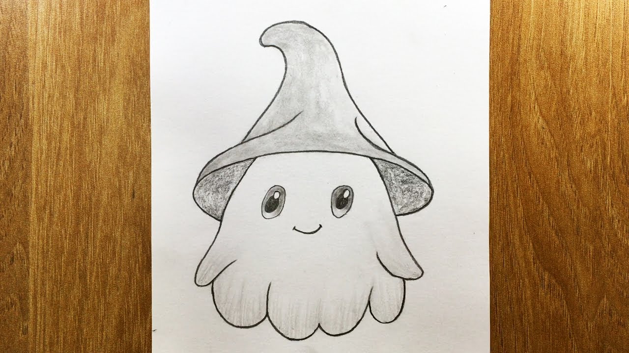 Como desenhar um fantasma fofo, desenho fantasma f&aacute;cil passo a passo | Desenho a l&aacute;pis f&aacute;cil
