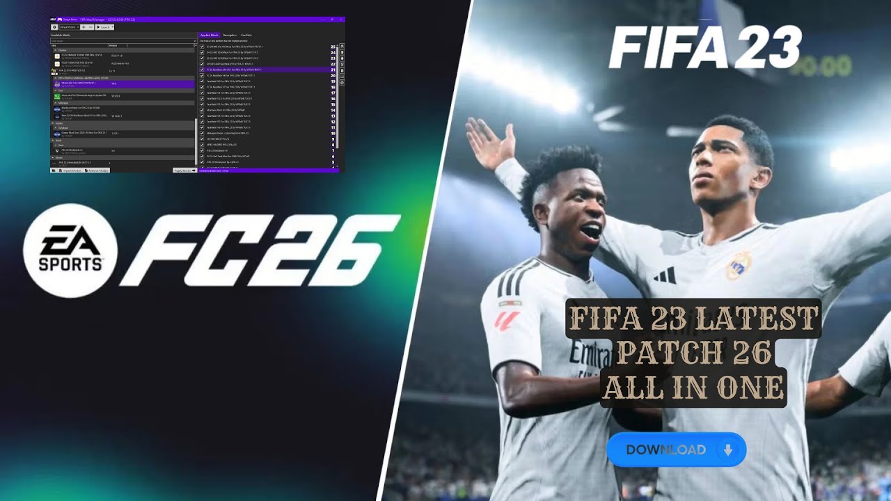 ПАТЧ FIFA 23 FC 26 ВСЕ В ОДНОМ | Полное обновление: формы, лица, составы, темы и обновление табло