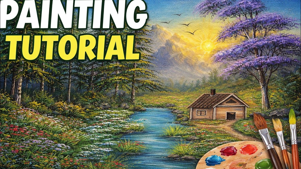 Mini canvas landscape painting 🎨|satisfying evening 🌌|for beginners ✨