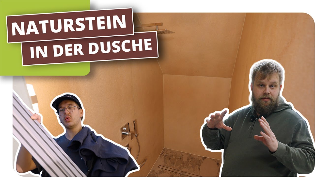 Bodentiefe Dusche mit echten Natursteinplatten verkleiden