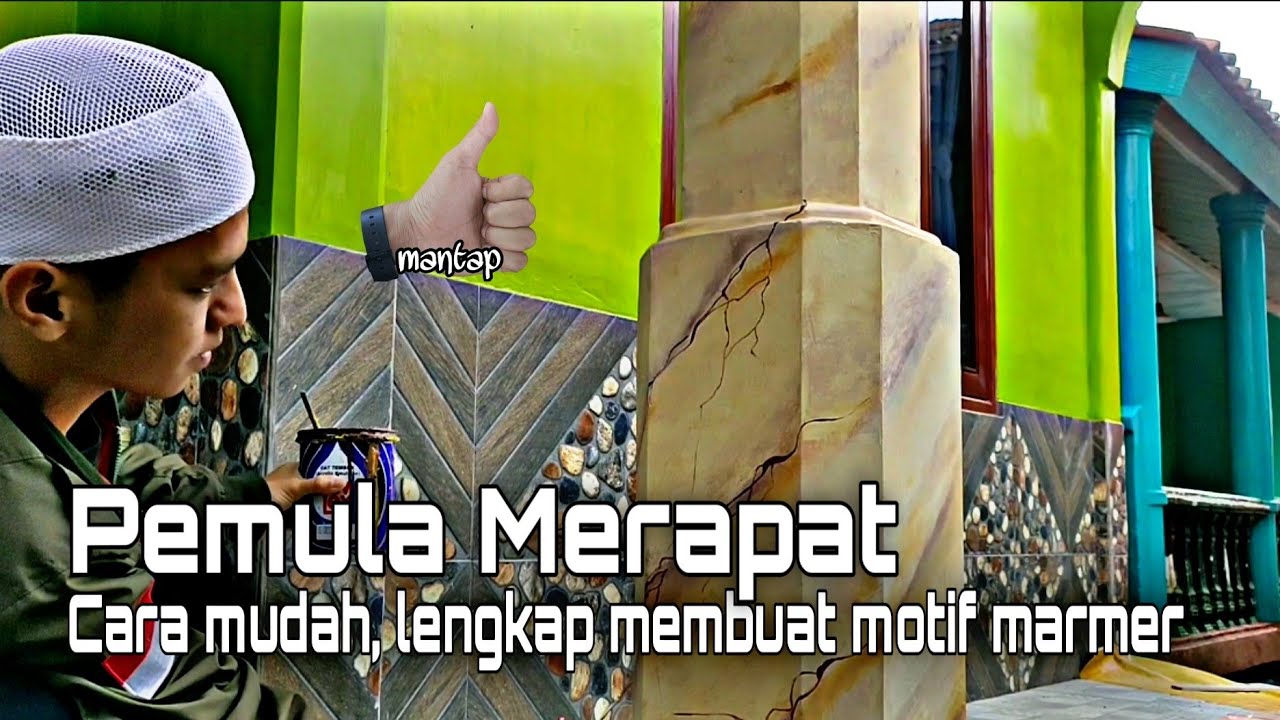 cara mudah membuat motif marmer pada tiang rumah/marble painting