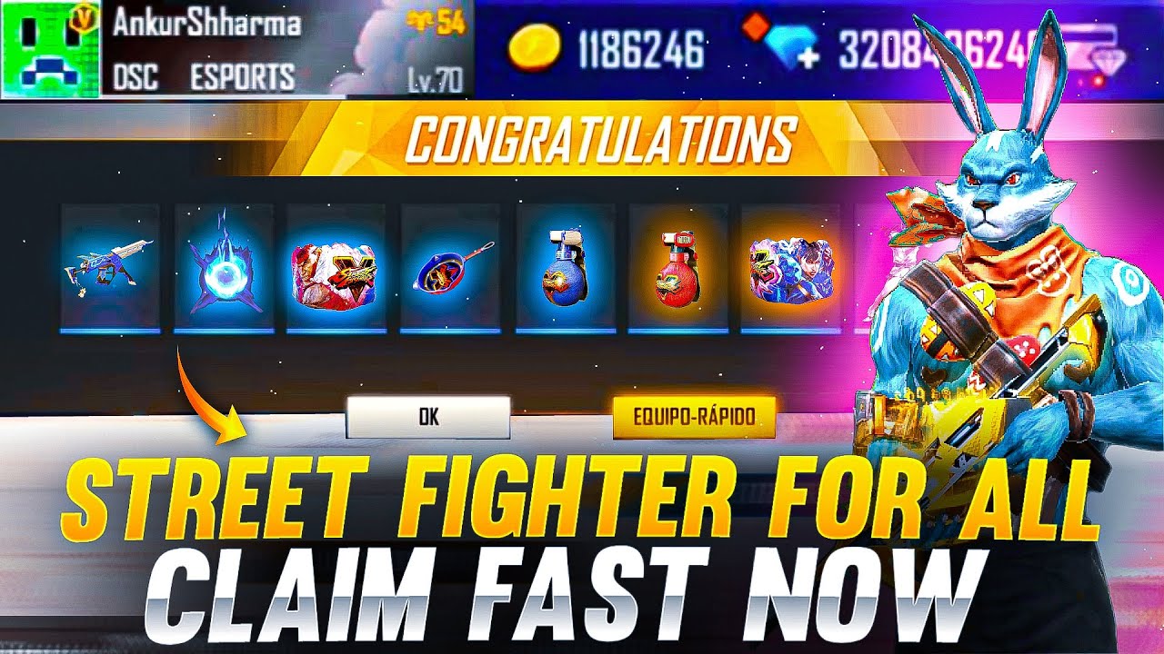 CLAIM STREET FIGHTER EVENT FREE REWARDS | FREE FIRE STREET FIGHTER EVENT FULL DETAILS