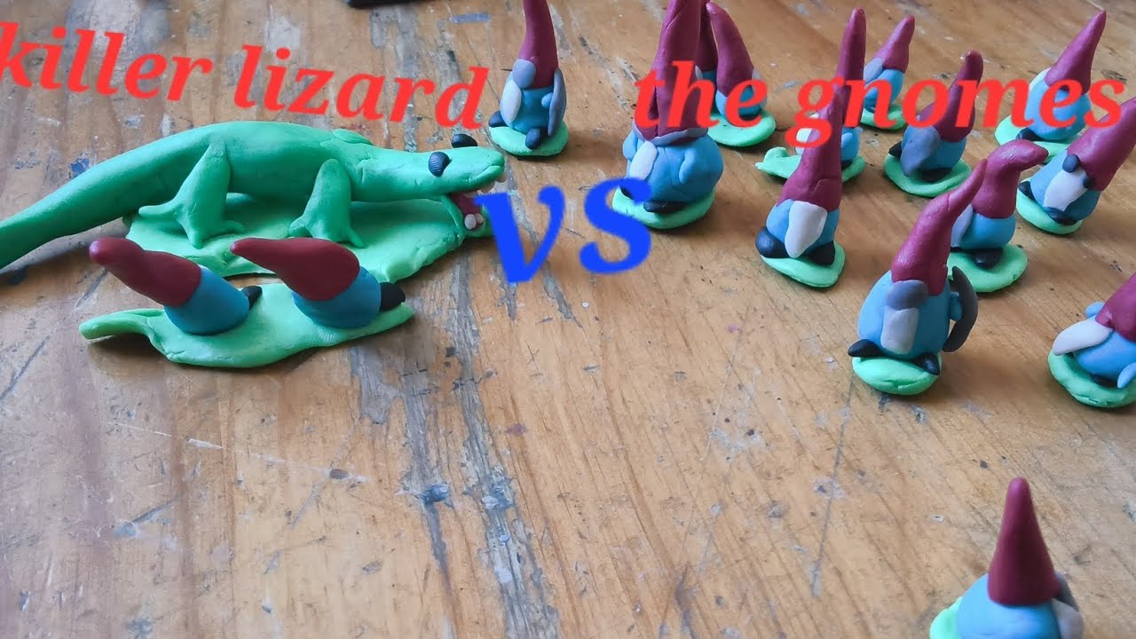I made a giant lizard fight a bunch of gnomes ( clay making)