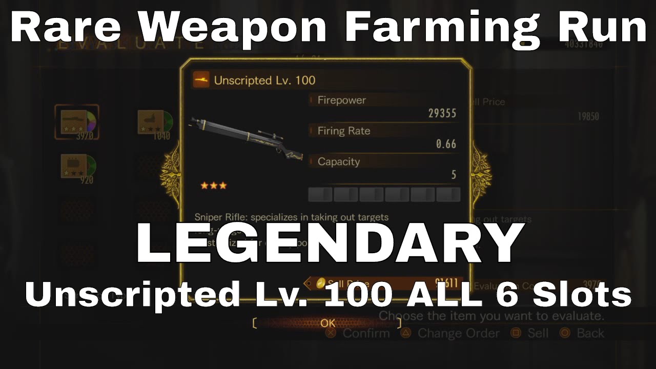 Resident Evil Revelations 2 Raid Mode Rare LEGENDARY Unscripted Lv. 100 6 Slots Rainbow Album Weapon