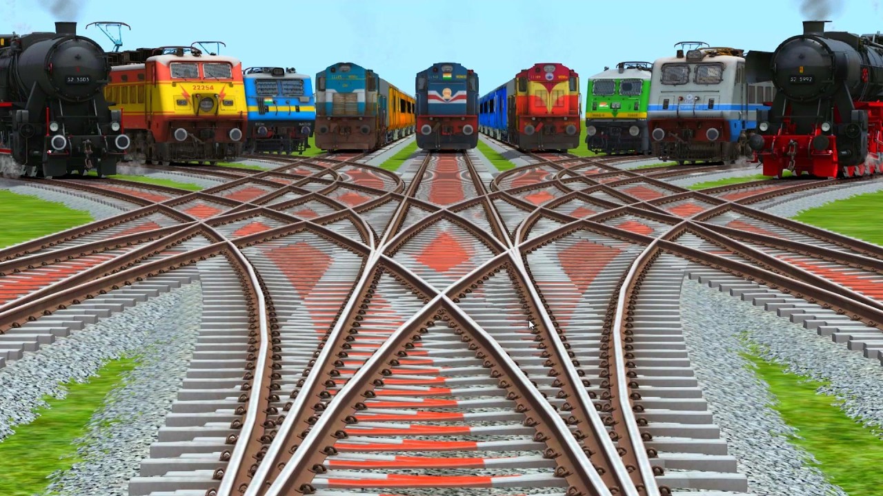 🏜Nine Lhb & Icf Trains Crossing At Bumpy Railroad Tracks | Forked Railroad Crossing Tracks | #train 
