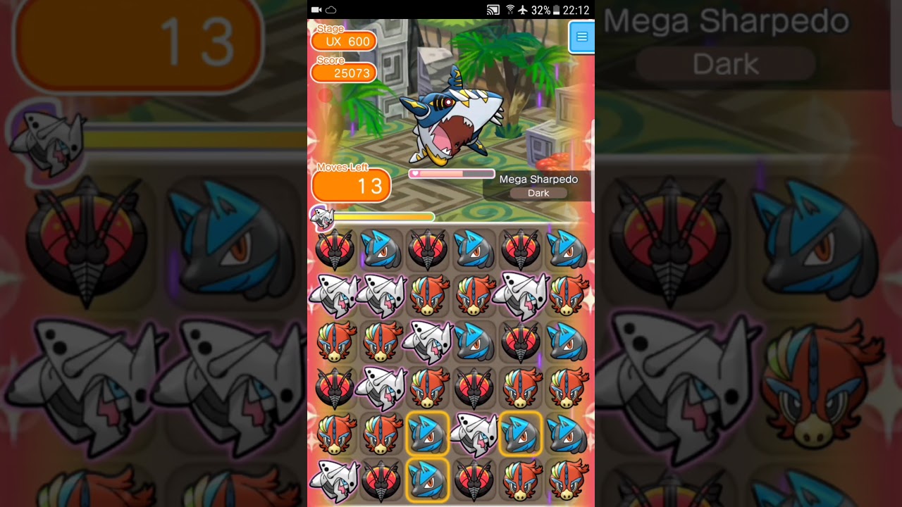 Pokemon Shuffle Mobile UX Stage 600 Mega Sharpedo S Rank『ポケとる スマホ版』