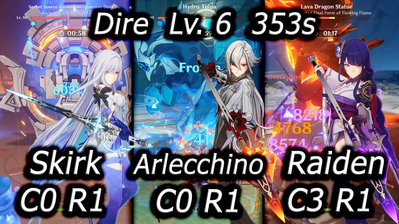 C0 Skirk W/o Escoffier / C0 Arlecchino / C3 Raiden Lv.6 Dire 353s Stygian Onslaught Genshin Impact