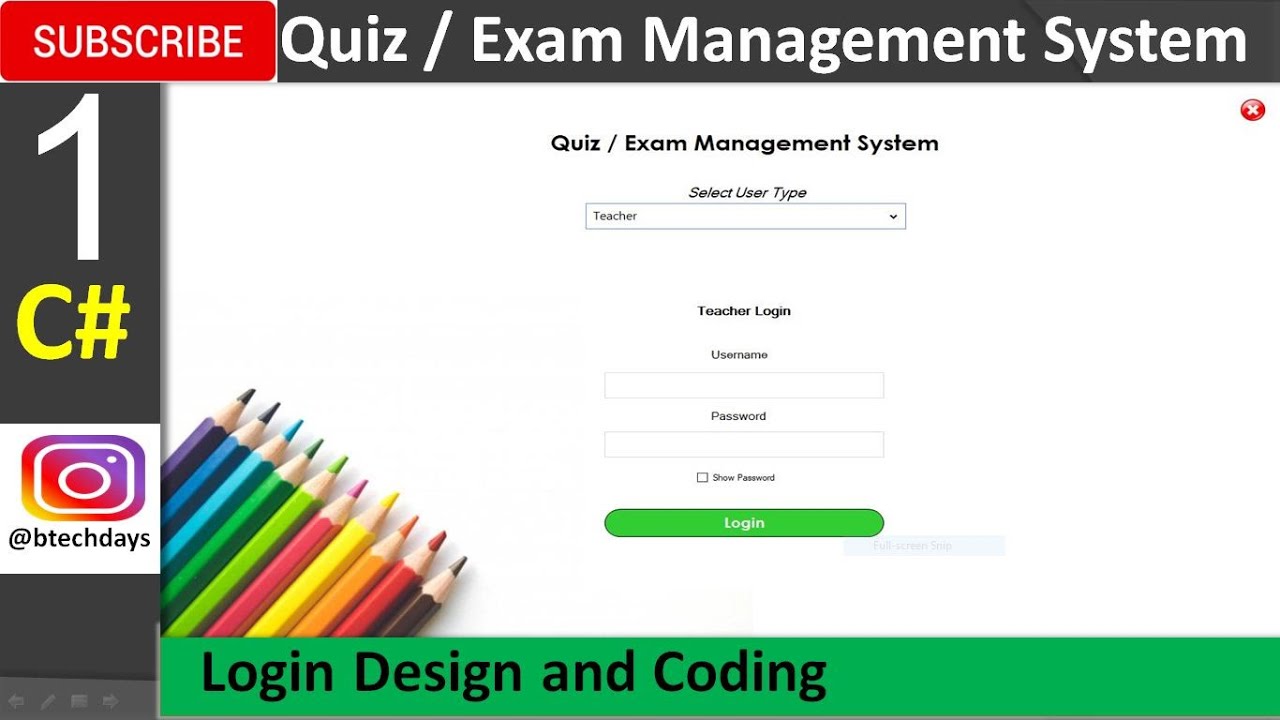 1. Quiz or Exam Management System in C# (.net) - Login Design and Coding