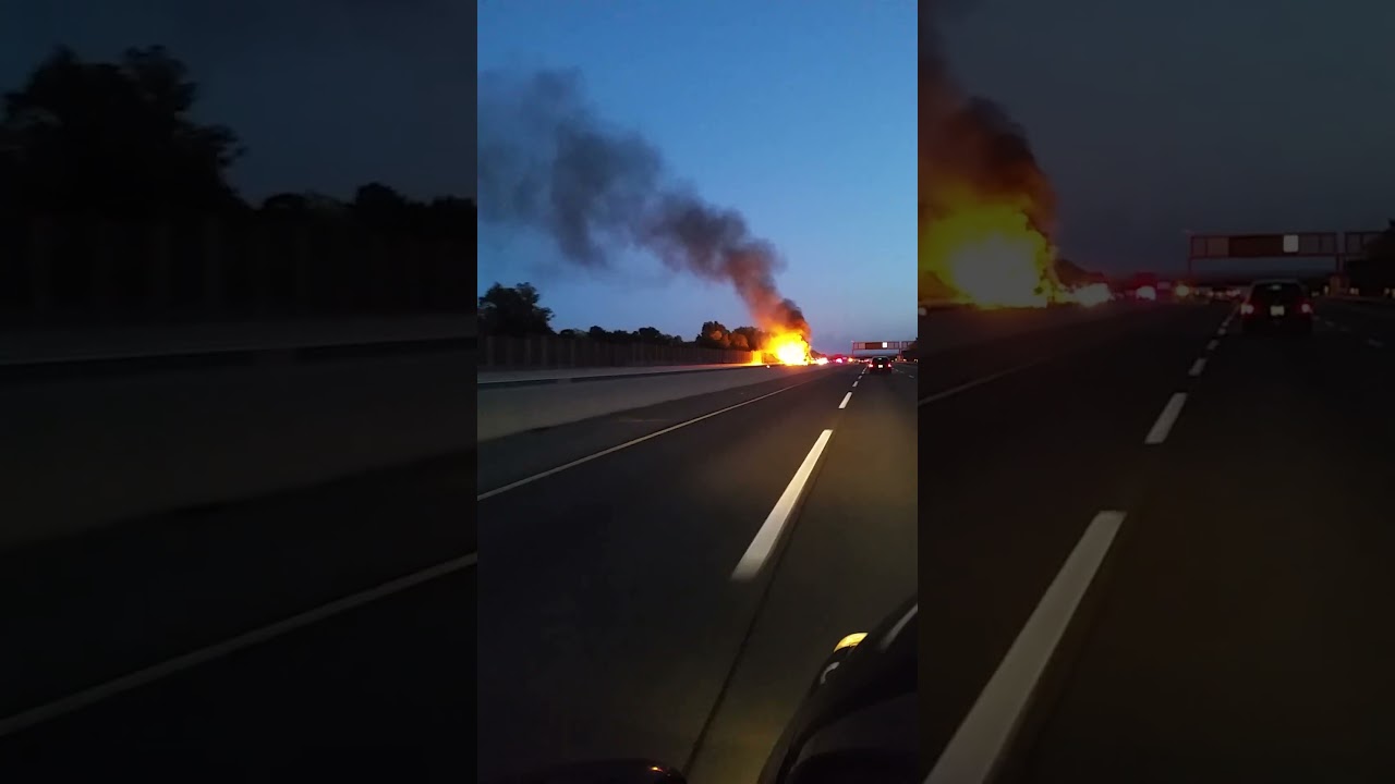 NJ Turnpike 2 Tractor Trailers in flames