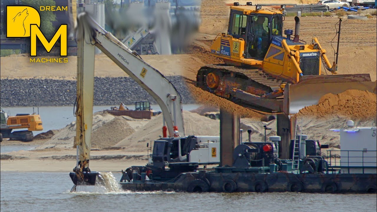 HITACHI ZAXIS 870 gigantischer Bagger baut Insel #Hafencity Baustelle im Hafen Komatsu Planierraupe