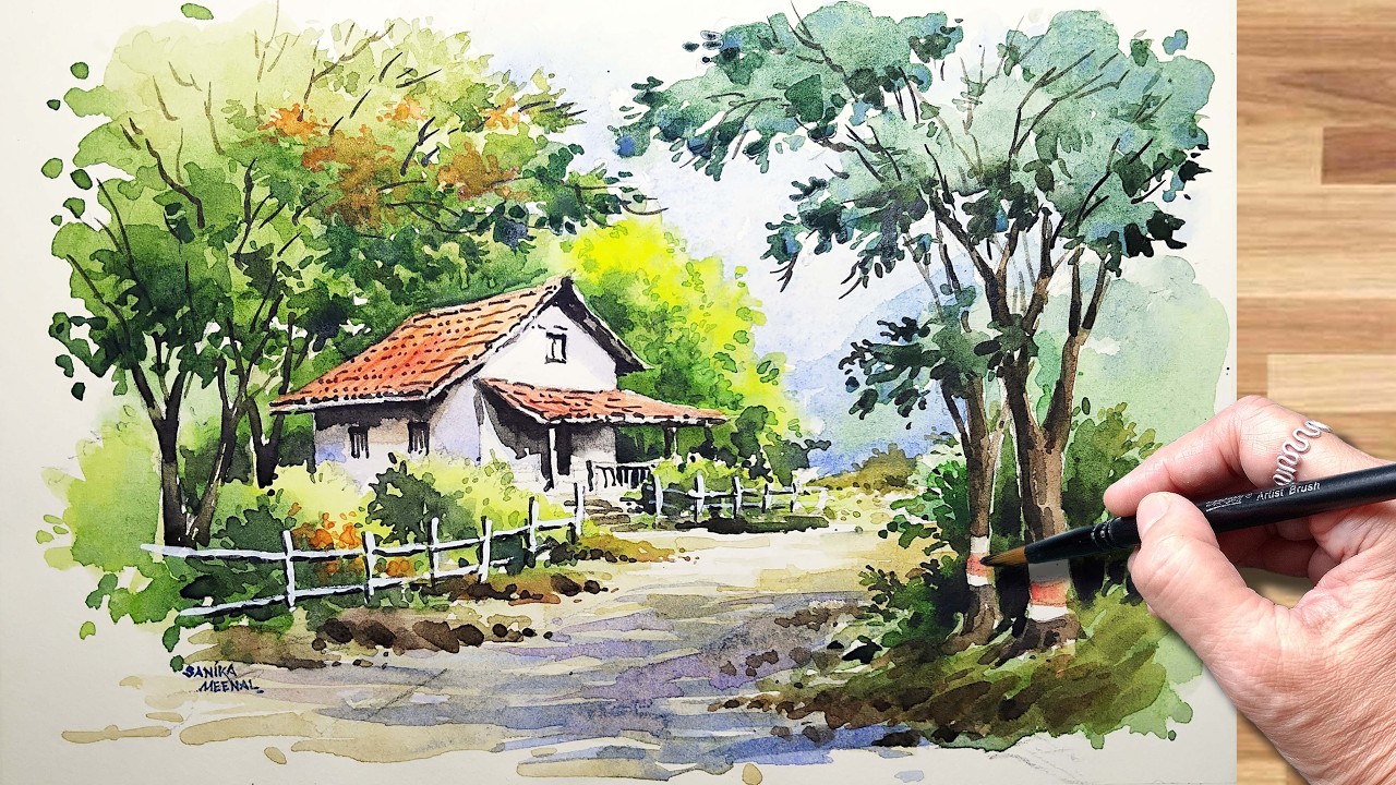 🎨 Go Pro Beginners | Watercolor Landscape Painting Step-by-Step Tutorial | निसर्गचित्र पेंटिंग