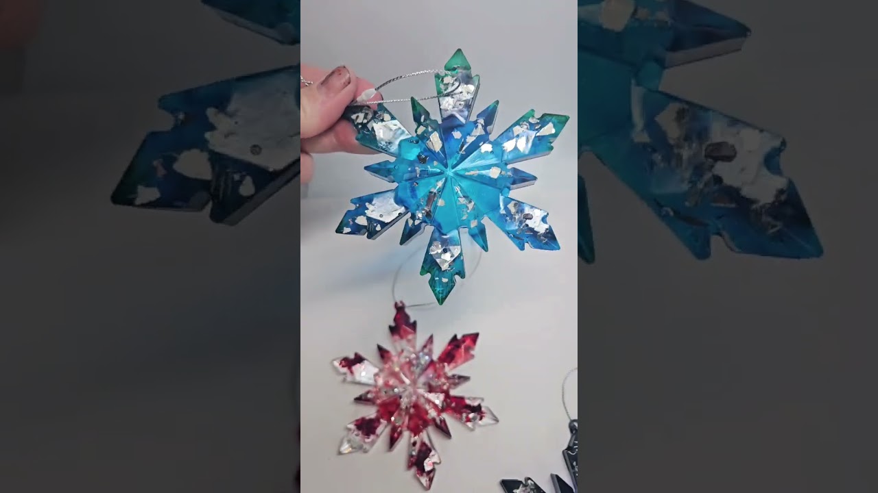 Handmade Resin Snowflakes, Bold Bright Colors with Unique MIRROR GLASS Accents 