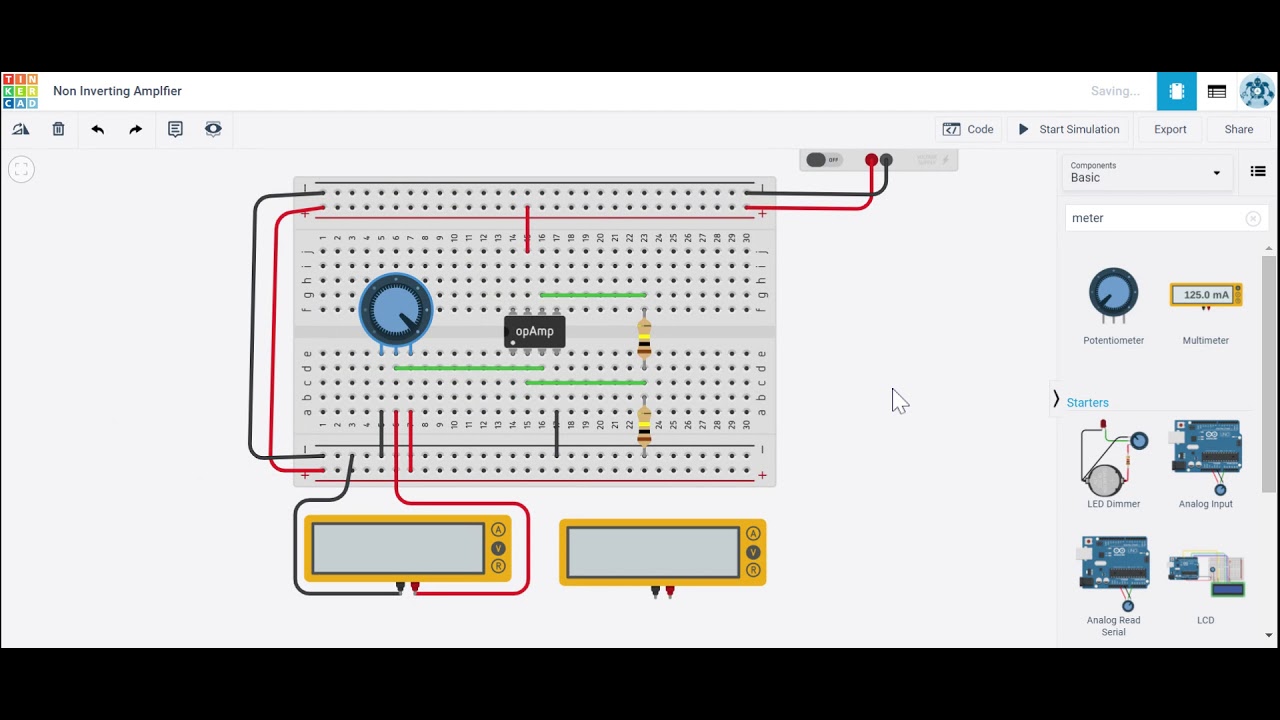Non Inverting Amplifier | Tinkercad