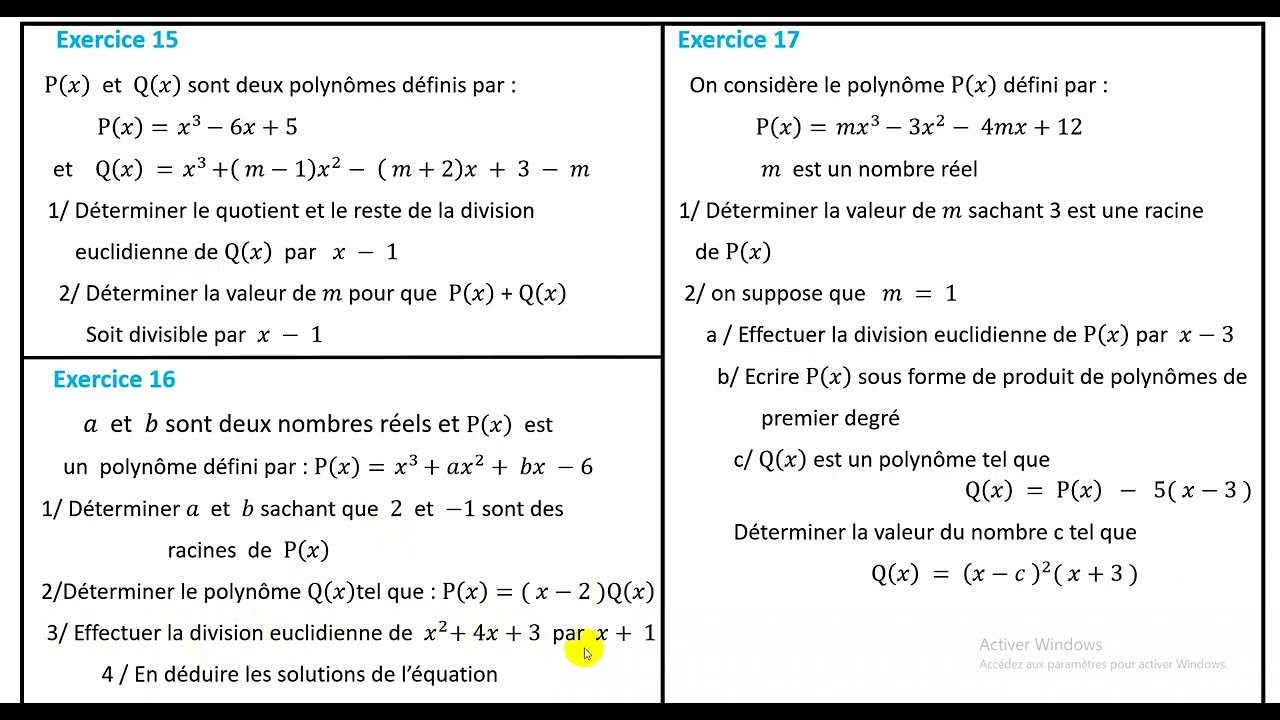 Polynômes exercices