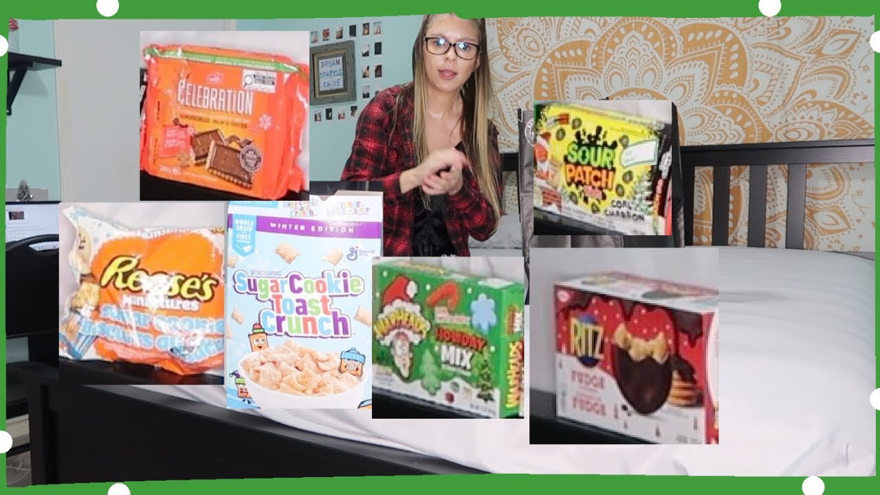 trying Christmas snacks and candy
