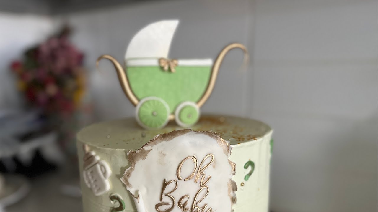 Cake Decorating Making Fondant Stroller Topper Gender Reveal Boy or Girl Baby #cakedecorating #cake
