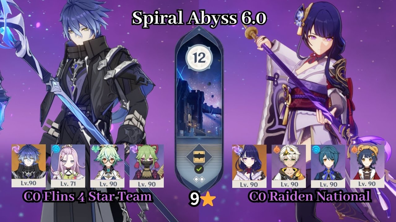 C0 Flins 4 Star Team & C0 Raiden National | Spiral Abyss 6.0 | Full Star Clear
