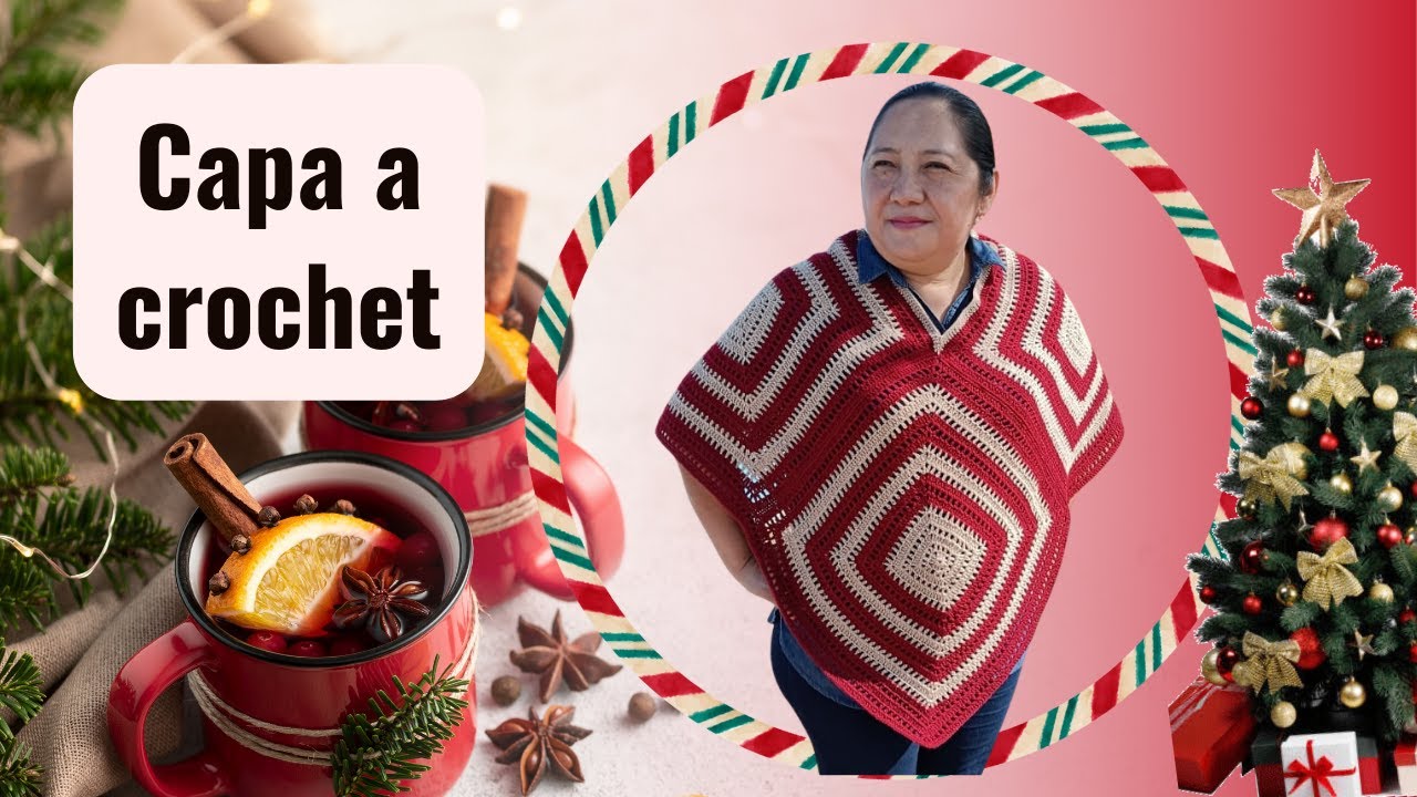 Capa o Poncho, con cuatro cuadros a crochet, facil y rápido de hacer.