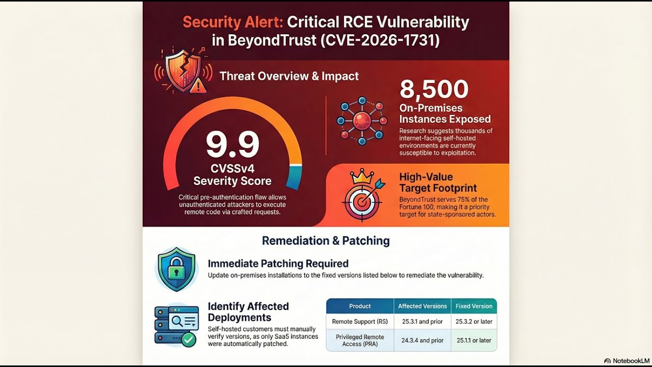 The BeyondTrust Flaw CVE-2026-1731 CVSSv4 score of 9.9