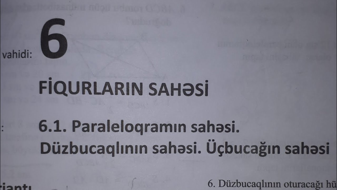8-ci sinif dim. A variantı. Paraleloqramın, düzbucaqlının, üçbucağın sahəsi  səh 217.Tqdk