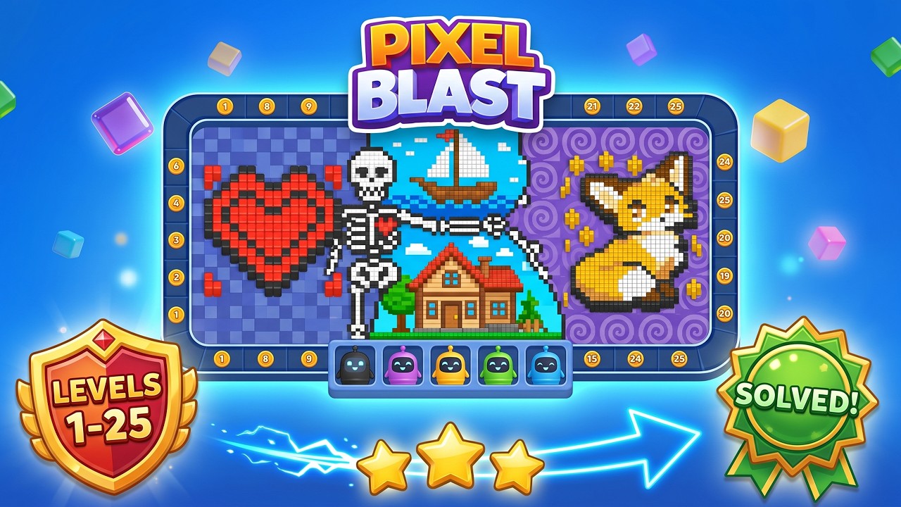 🤖 Pixel Blast - Robot Shooter | Levels 1-25 Full Walkthrough & Solutions