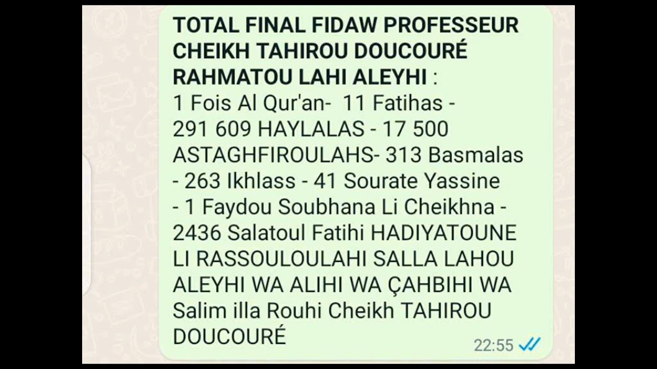 FIDAW PR CHEIKH TAHIROU DOUCOURÉ RAHMATOU LAHI ALEYHI