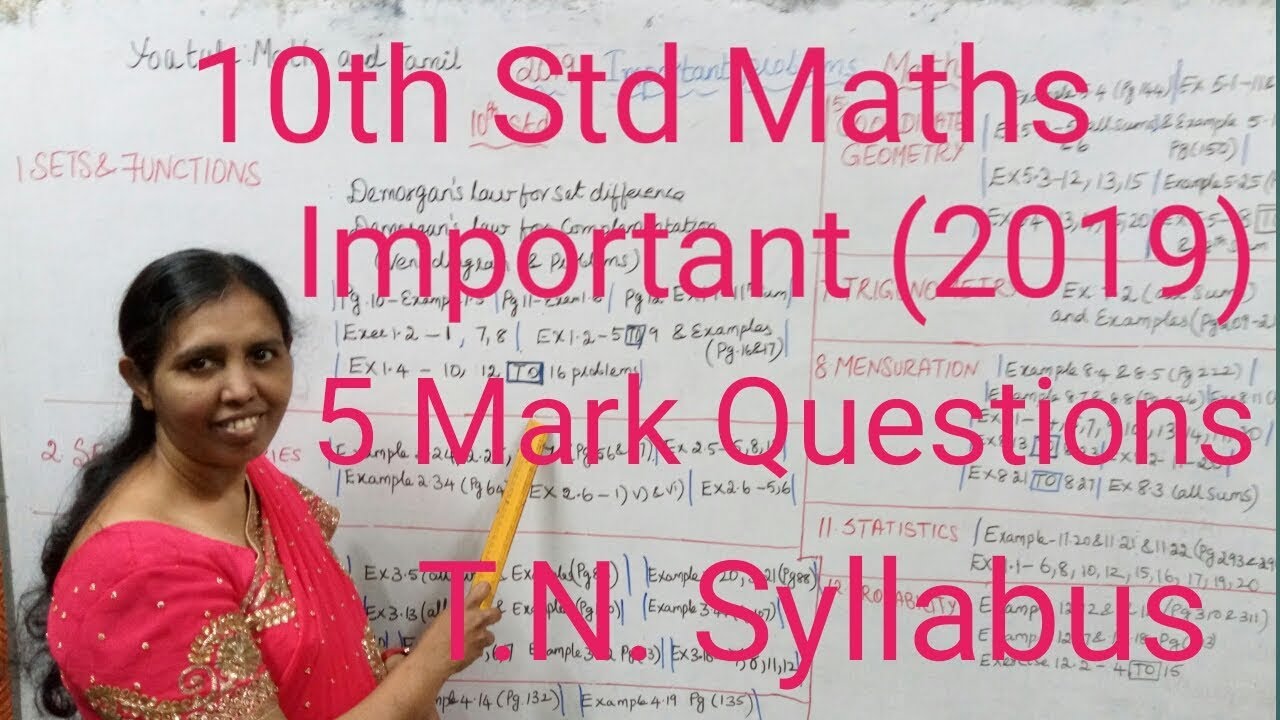 10th Std Maths - 2019 Important 5 Mark Questions (T.N.Syllabus)