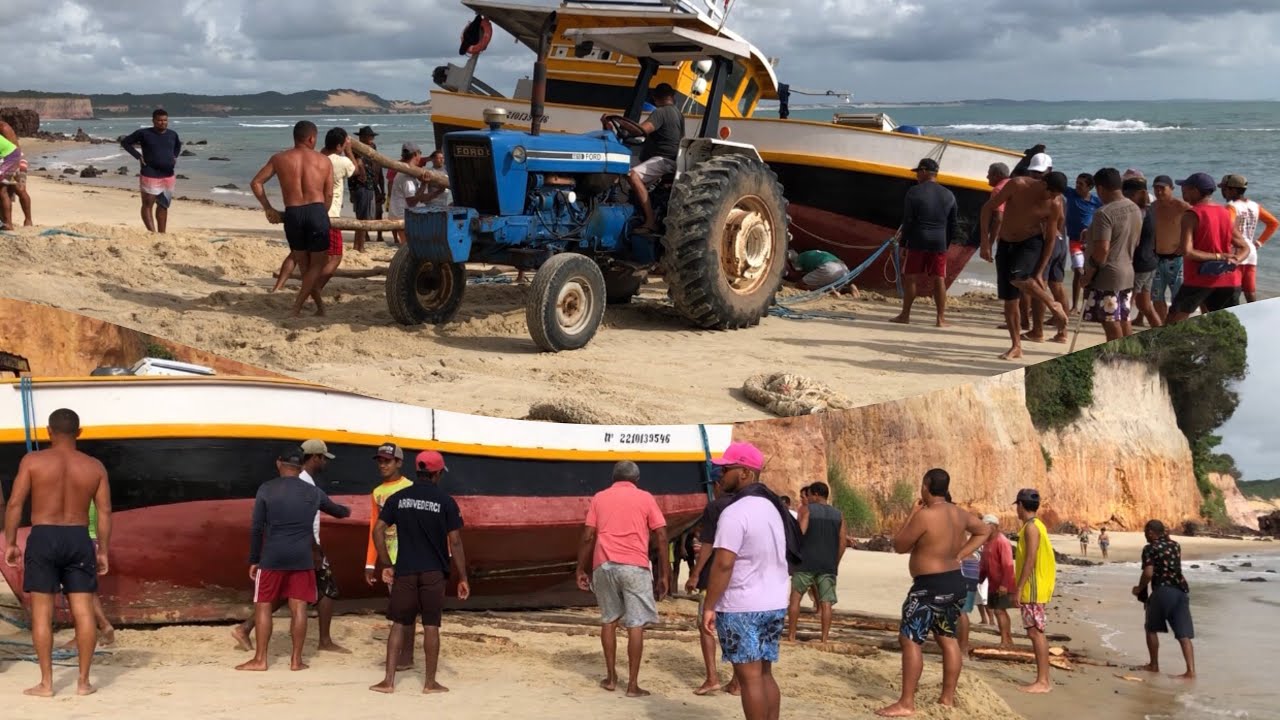 SUBIDA DE BARCO NA PRAIA DA PIPA-RN- carpintaria naval