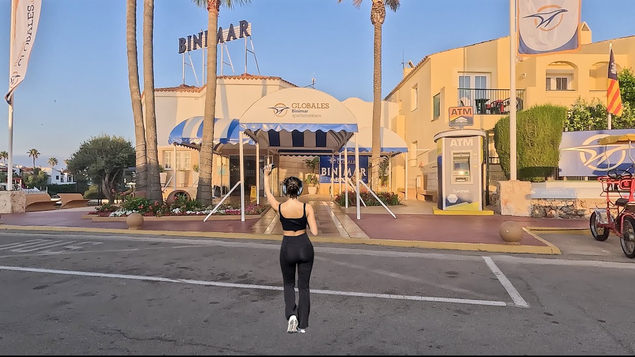 Menorca Walking Tour Spain, 4K Beach and Hotel Globales Binimar Walking Tour