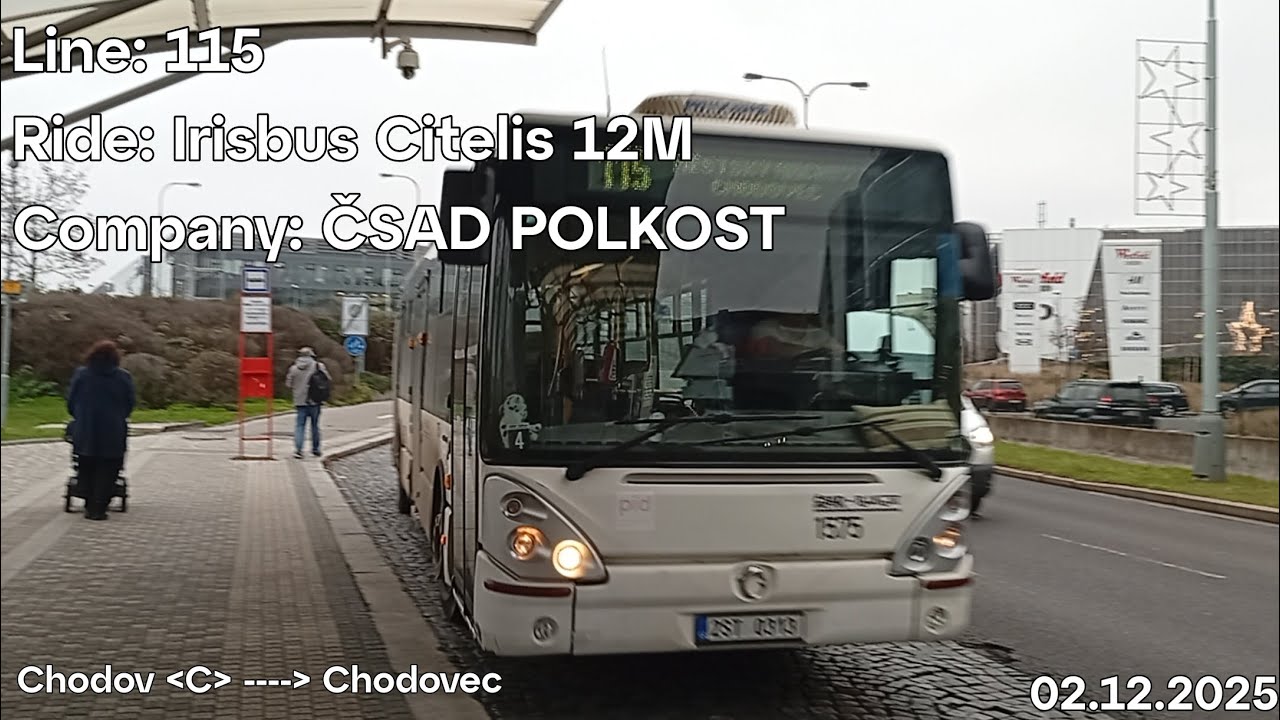Line: 115 Ride: Irisbus Citelis 12M Company: ČSAD POLKOST to Chodovec