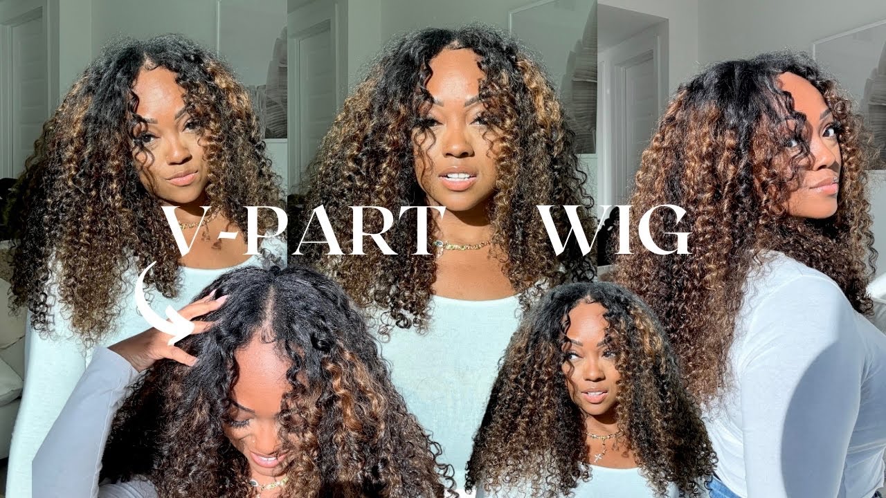 Beginner Friendly V-Part Wig Install | Balayage Brown Ombre Curly ft. Unice Hair