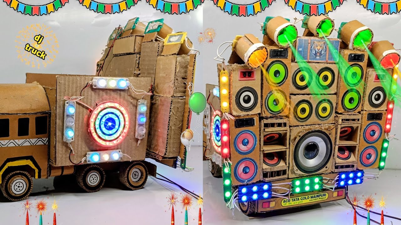 Diy mini dj lighting setup truck at-home kaise banaye how to make cardboard dj lighting truck gadi 