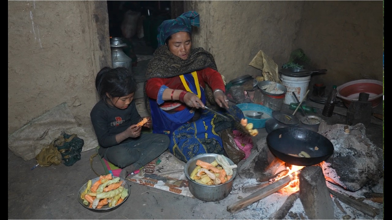 Cooking by frying in pure oil in the villagell village life