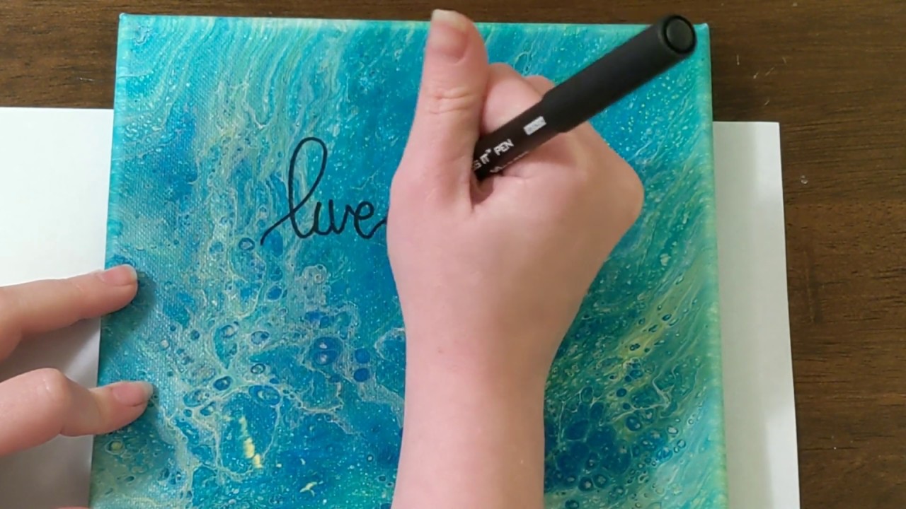 Embellishing Acrylic Pour Painting with Embossing Powder and Hand Lettering