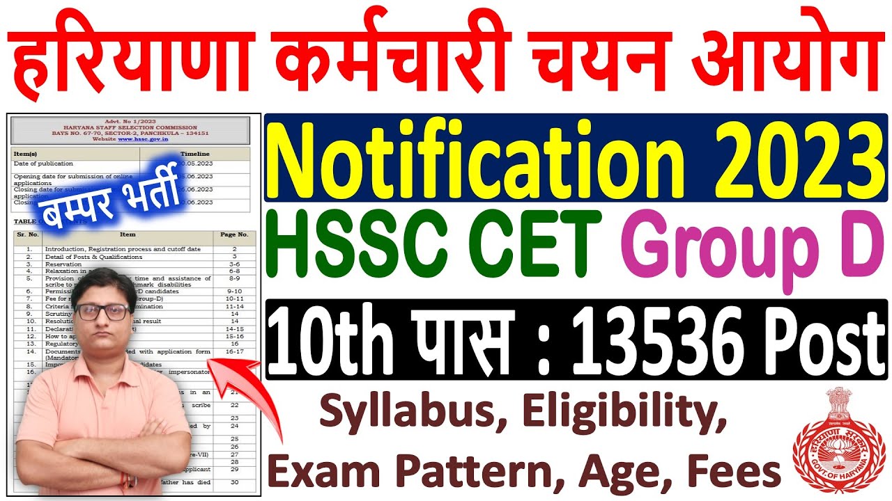 HSSC Haryana CET Group D Recruitment 2023 Notification 🔥 Haryana Group D Syllabus 2023 🔥 13536 Post