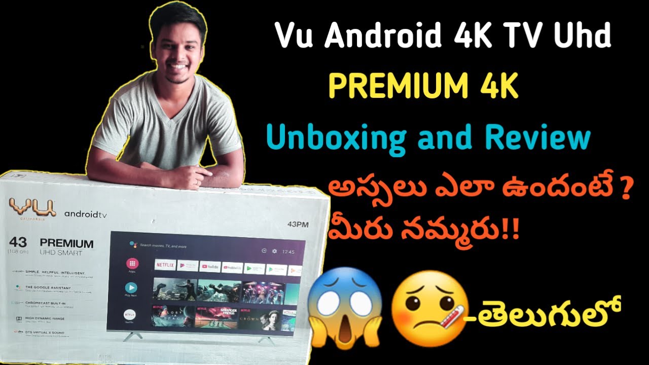 VU Premium Android 4K TV 43 inch UHD Unboxing and First Look in Telugu.