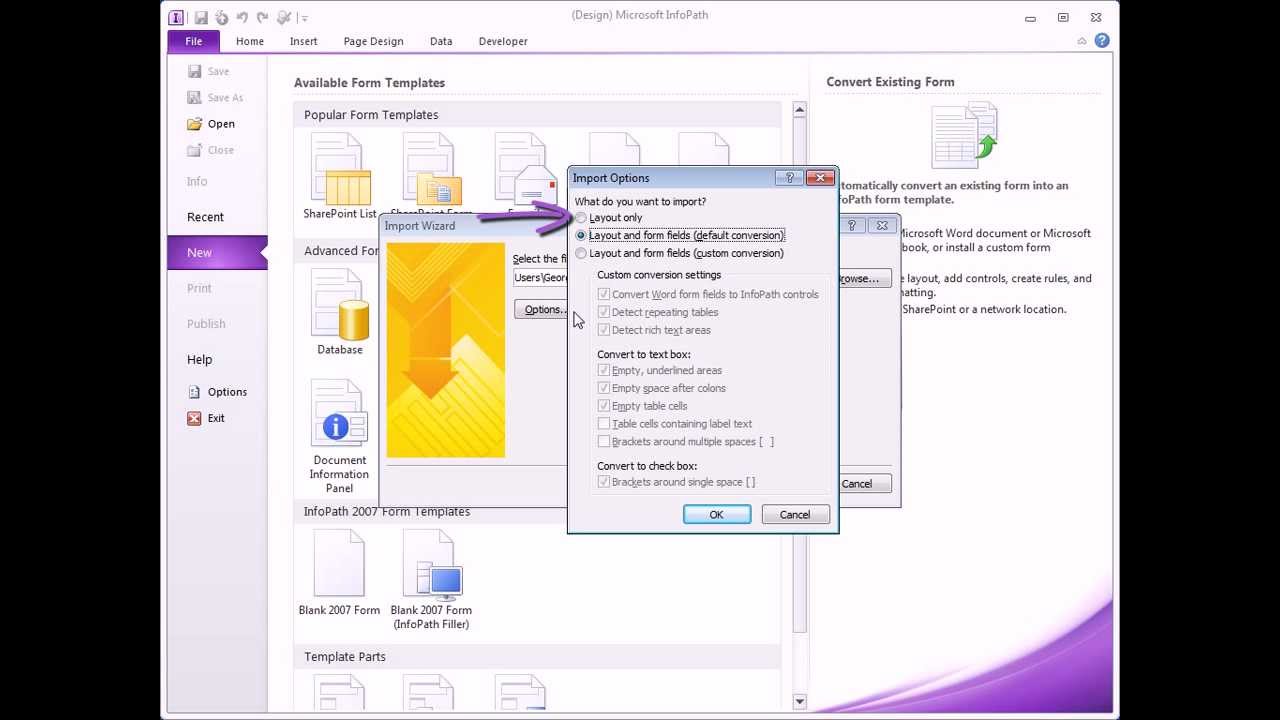 InfoPath 2010  |  Importing from Word and Excel