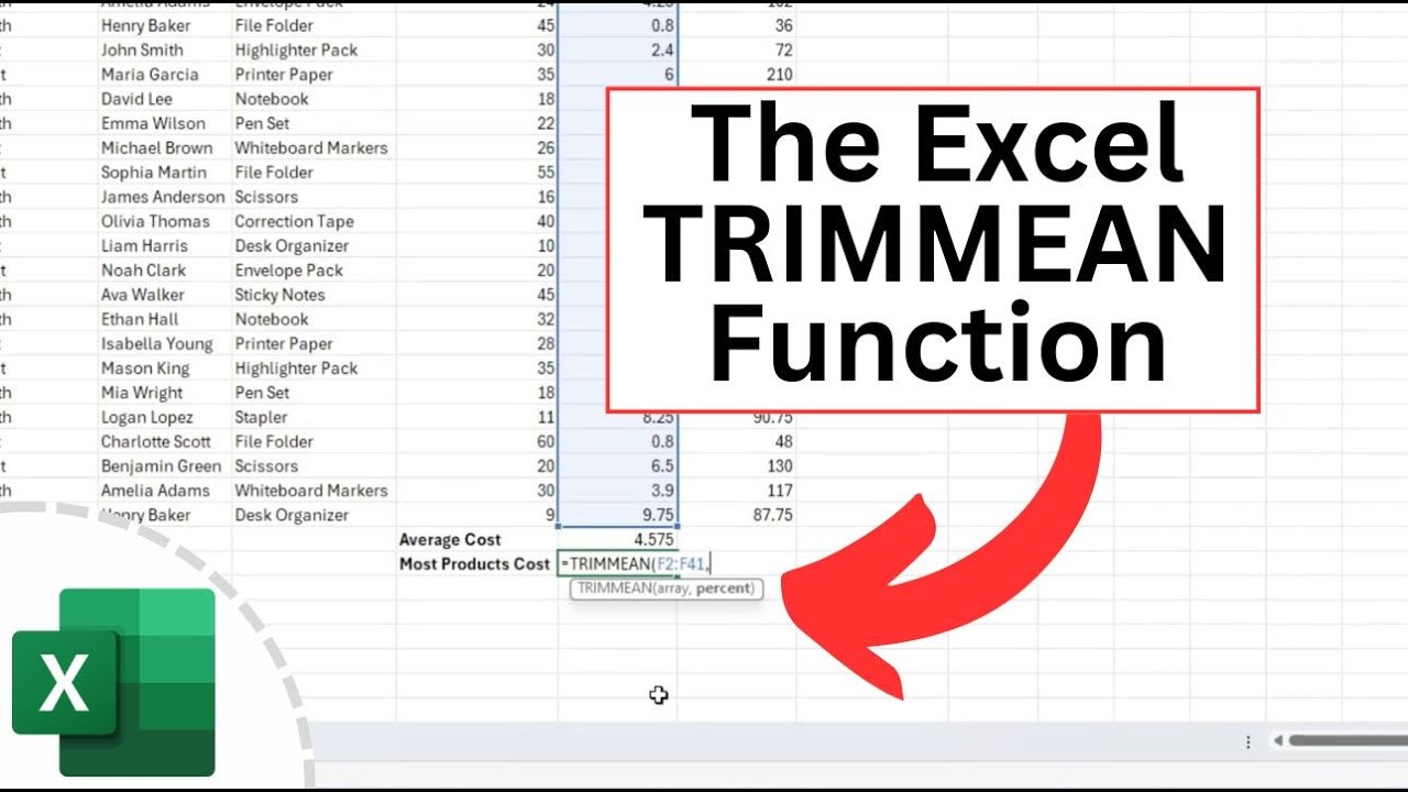 Функция TRIMMEAN в Excel