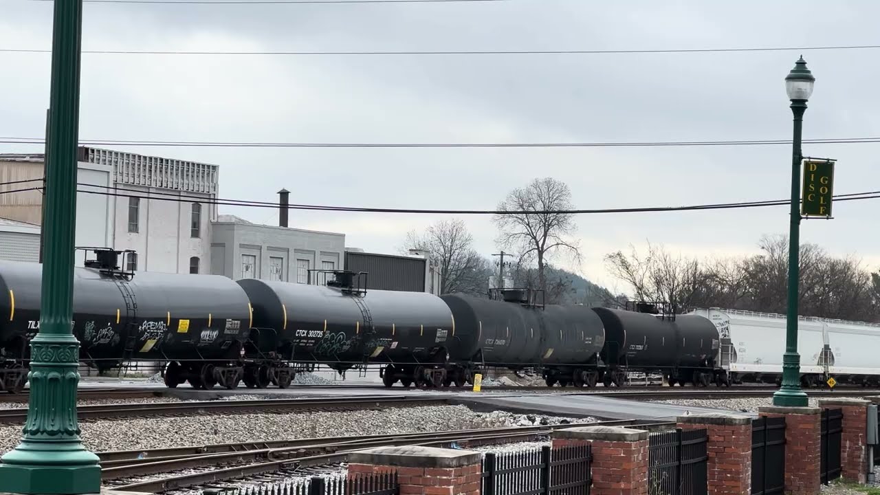 CSX with three locos heads north through Dalton Ga.