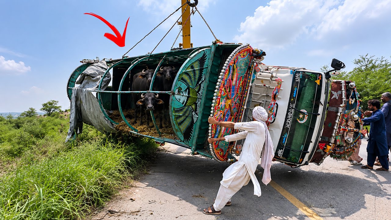 🚨 Animal Truck Crashes into Deep Ditch After Tire Burst | Emergency Rescue Operation!
