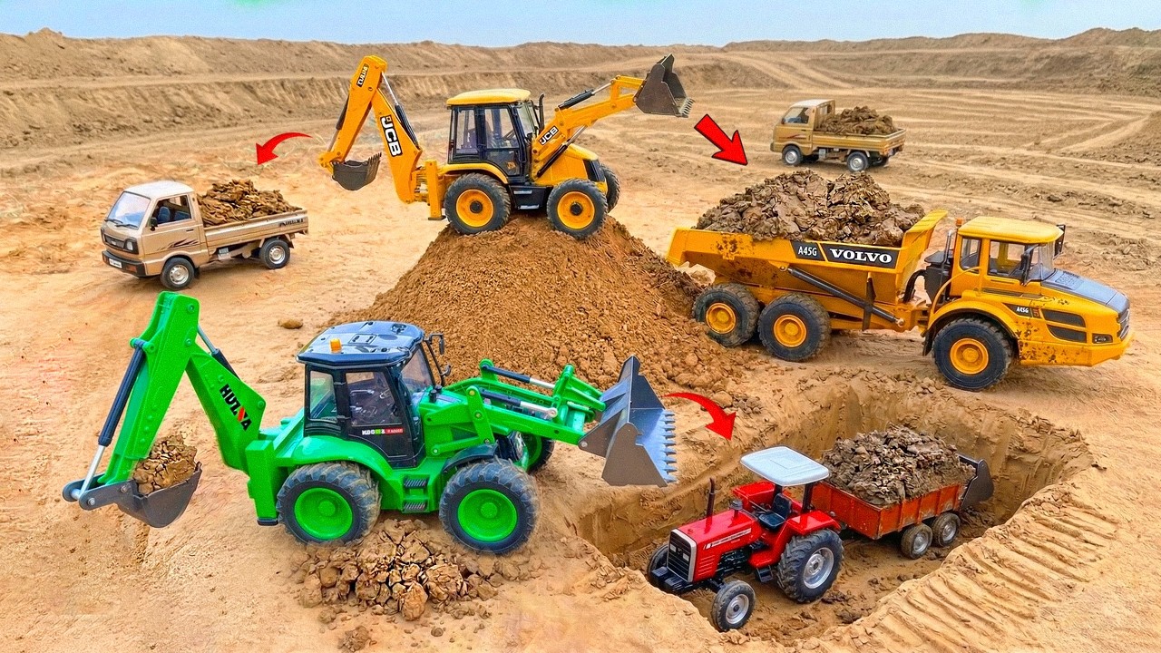 JCB 3dx loading Mud in TATA Tippers Tractors Swaraj 855F Ashok Leyland dumper 4x4 jcb | ZR Toys