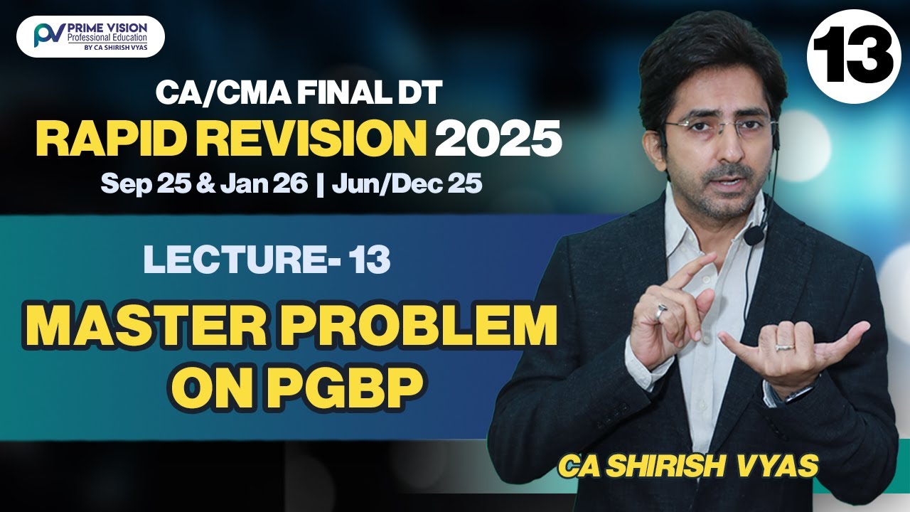 MASTER PROBLEM ON PGBP | CA/CMA FINAL I SEP25 &JAN26I JUN/DEC25| DT RAP REV I LEC13 ICA SHIRISH VYAS