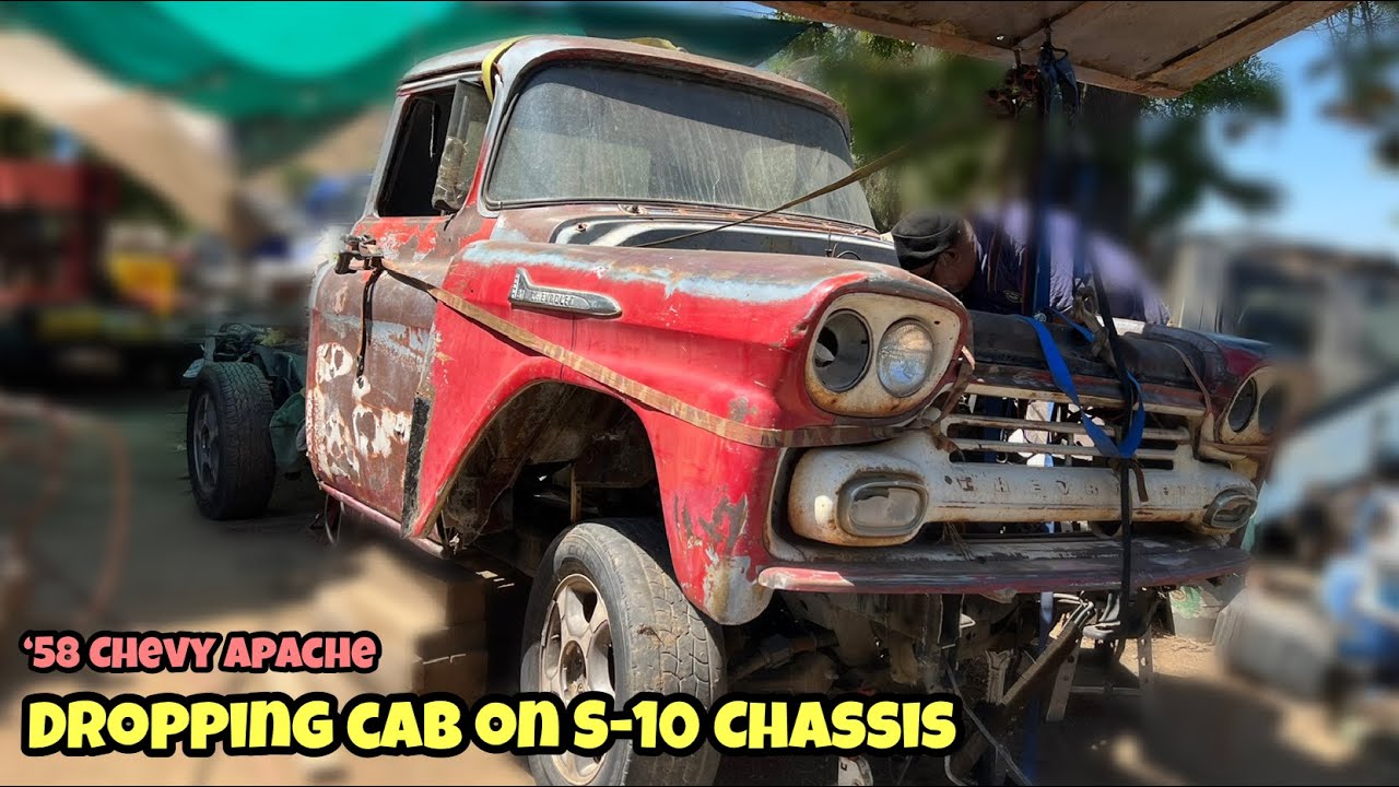 1958 CHEVY APACHE | S-10 Chassis Swap | Pt. 2. Dropping the Cab and Front Clip to Frame.