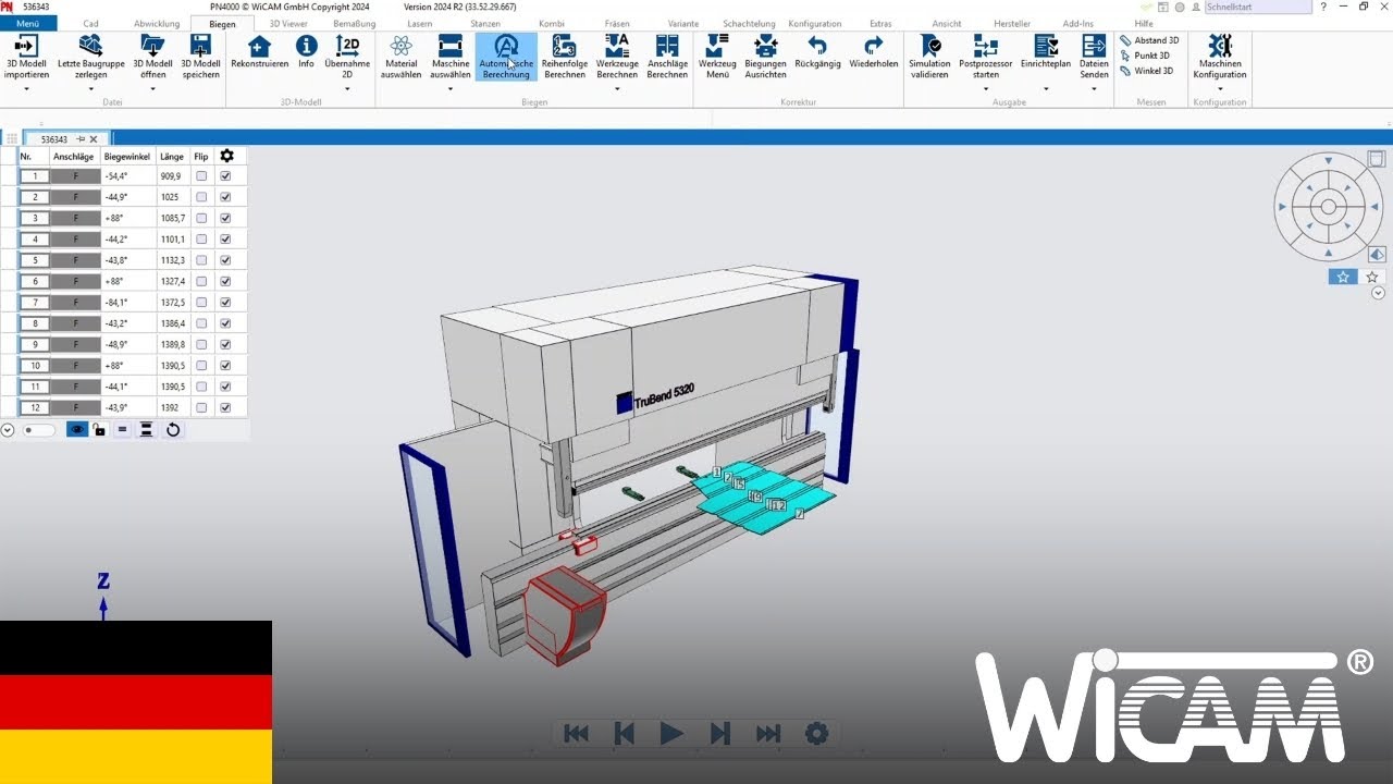 PNBend | Trumpf TruBend Biegeprogramm erzeugen & abwickeln in PN4000 • wicam.com